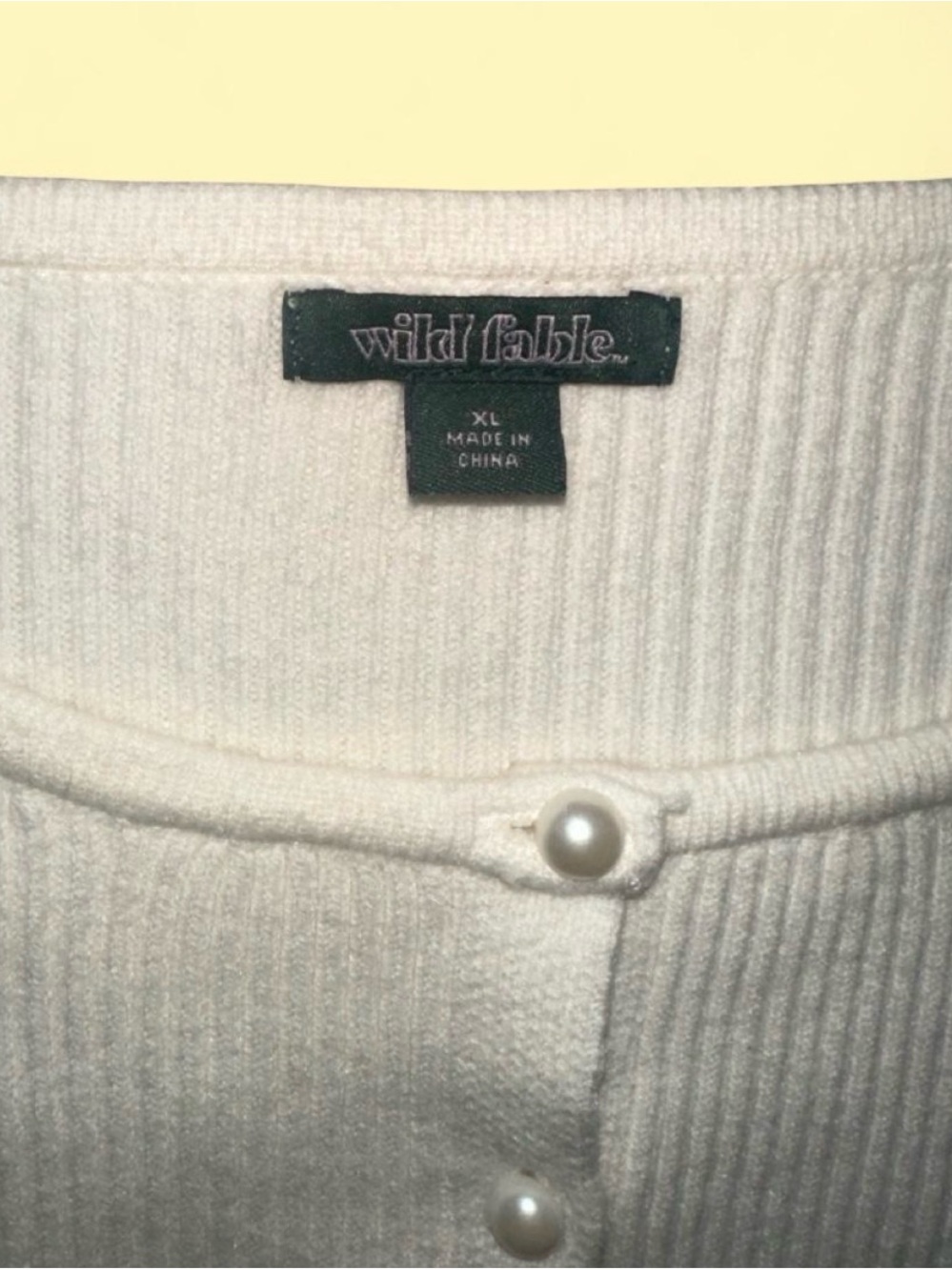 Cream Ribbed Pearl-Button Cardigan - Picture 2 of 3